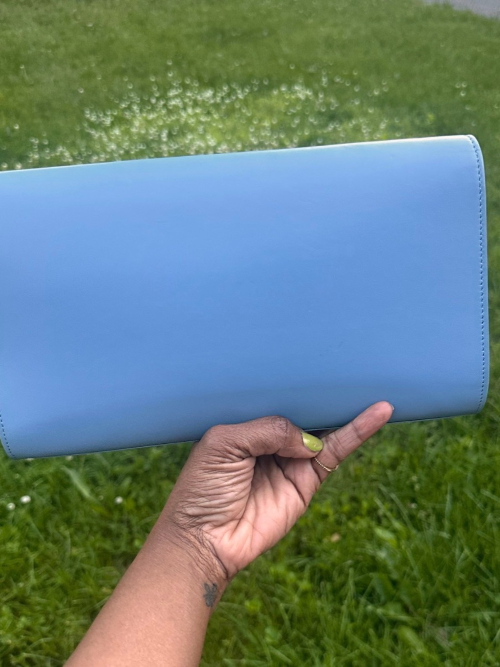 Saint Laurent Sky Blue Leather Clutch with Embossed YSL - Picture 6 of 6
